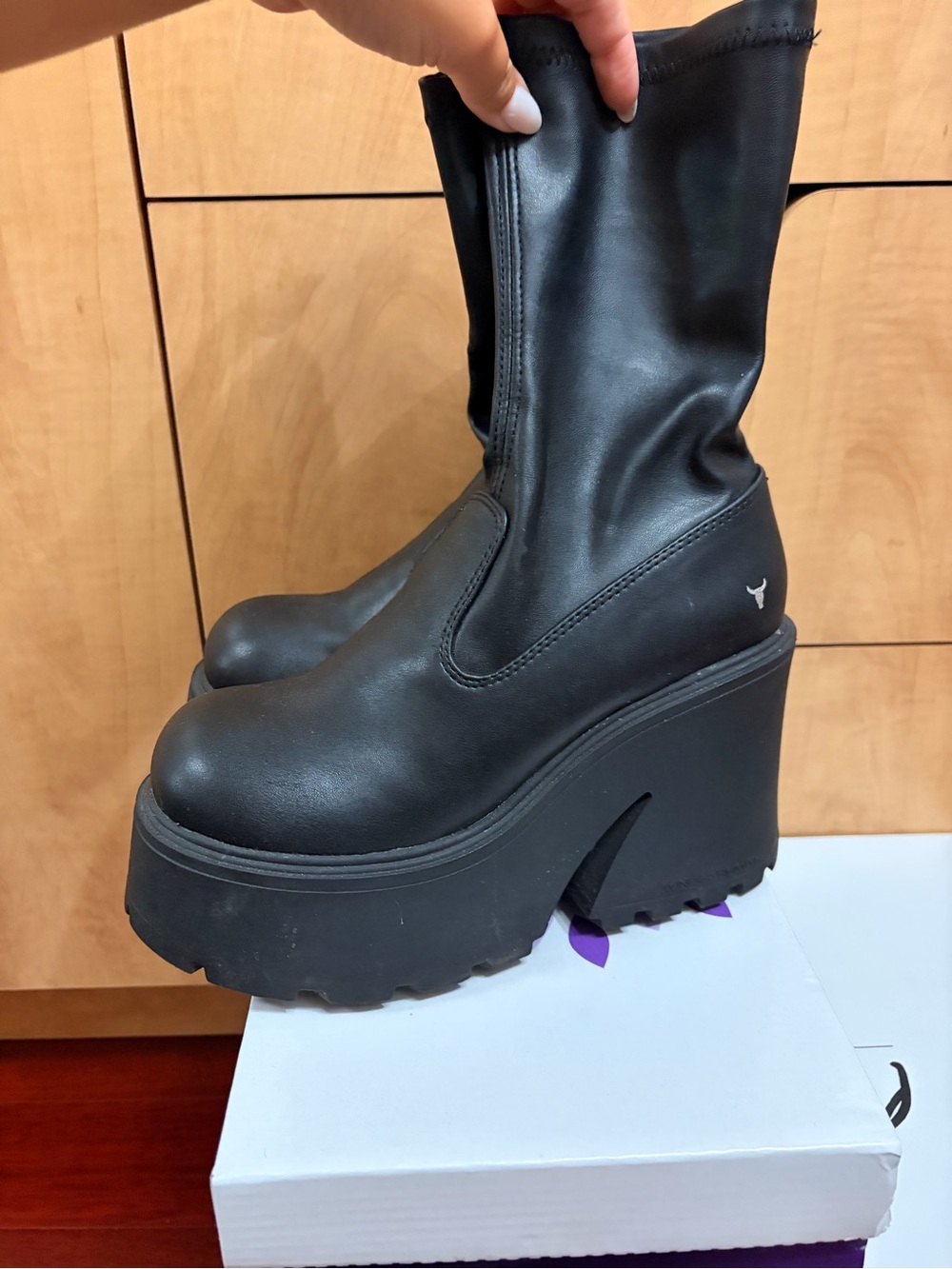 Black Platform Wedge Ankle Boots with High Chunky Sole
